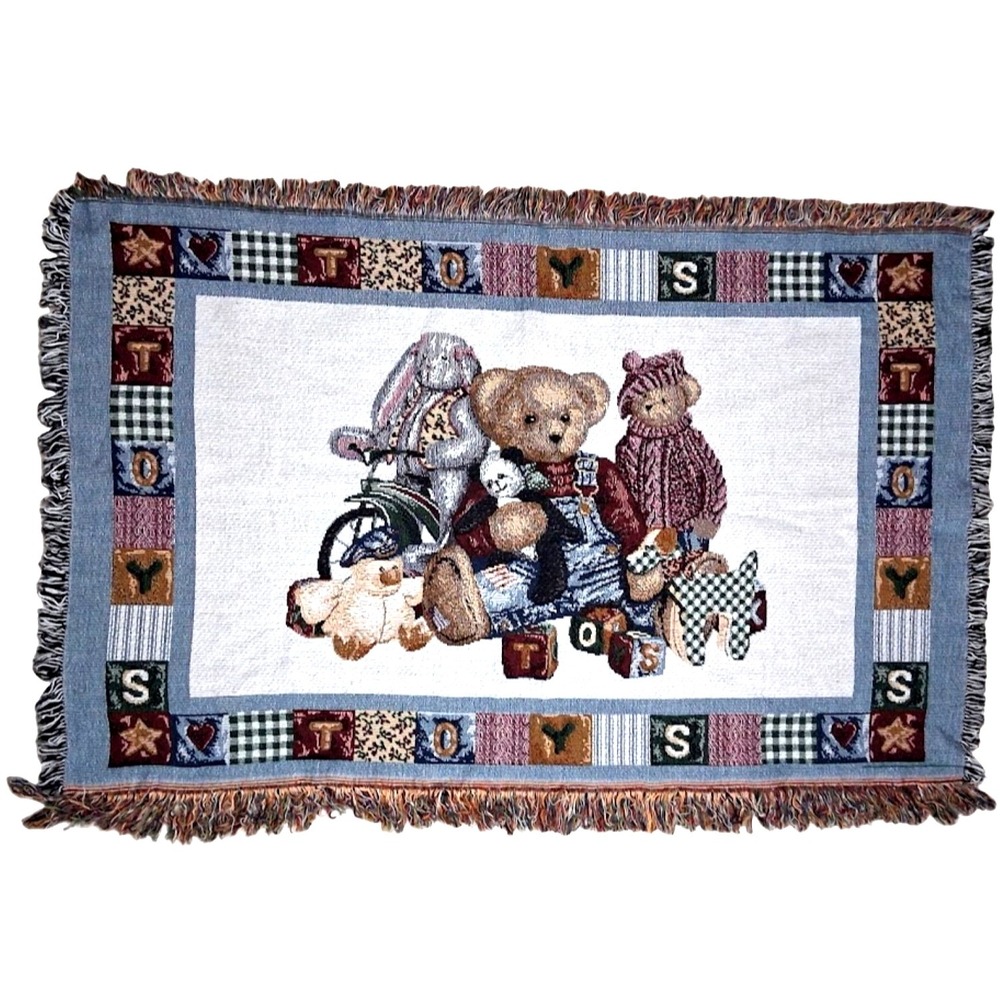 My Blue Jean Teddy Bar Blanket Tapestry Fringe Toys Unisex 32x48 BJT Throw